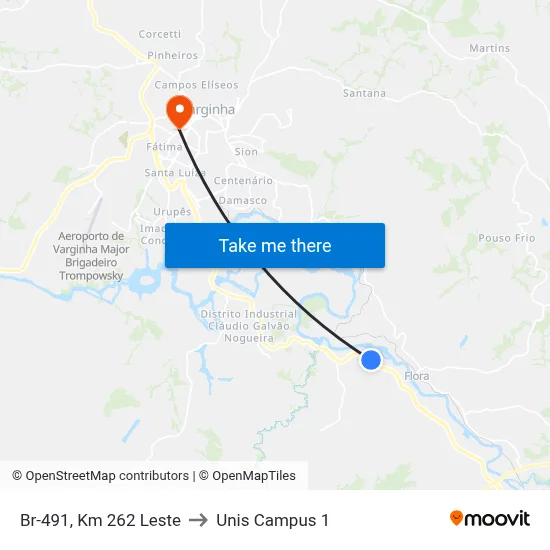 Br-491, Km 262 Leste to Unis Campus 1 map