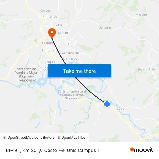 Br-491, Km 261,9 Oeste to Unis Campus 1 map