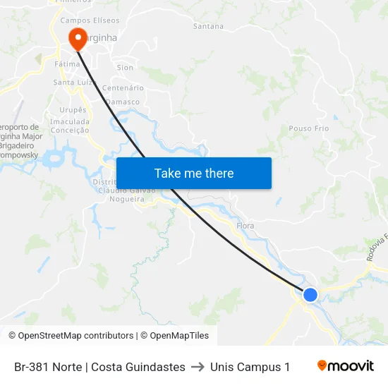 Br-381 Norte | Costa Guindastes to Unis Campus 1 map