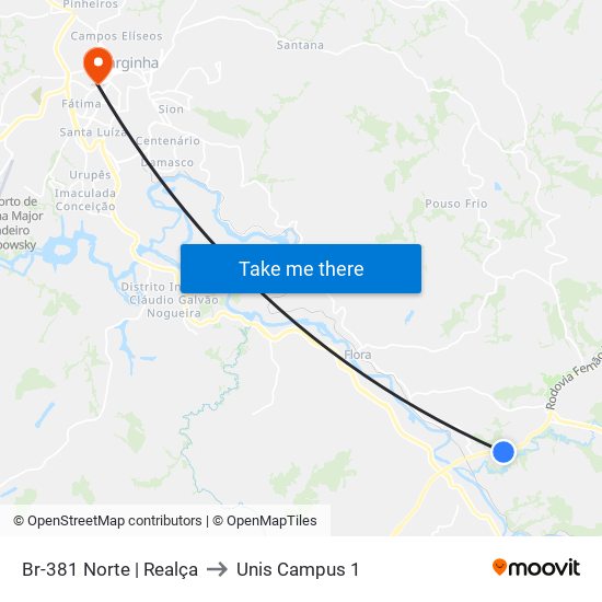 Br-381 Norte | Realça to Unis Campus 1 map