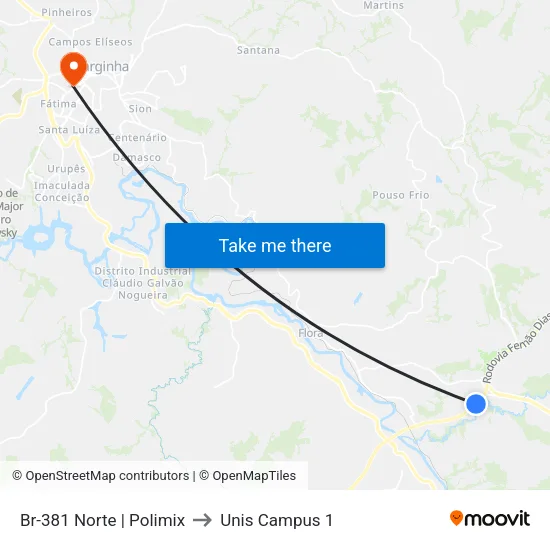 Br-381 Norte | Polimix to Unis Campus 1 map