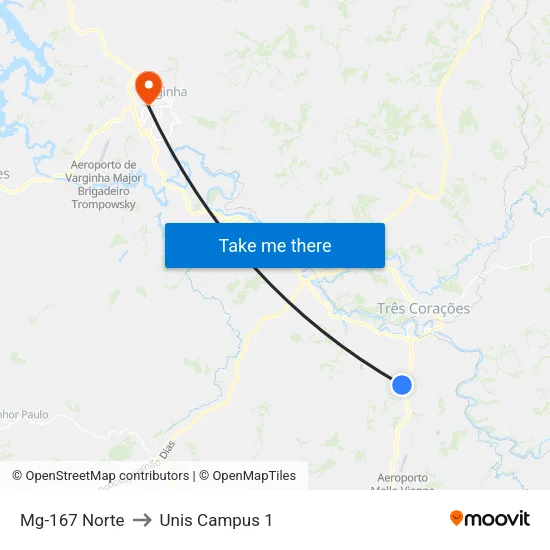 Mg-167 Norte to Unis Campus 1 map