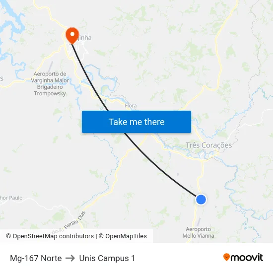 Mg-167 Norte to Unis Campus 1 map