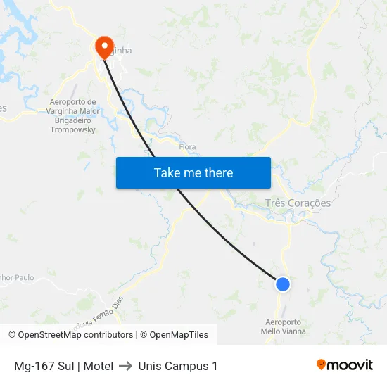 Mg-167 Sul | Motel to Unis Campus 1 map