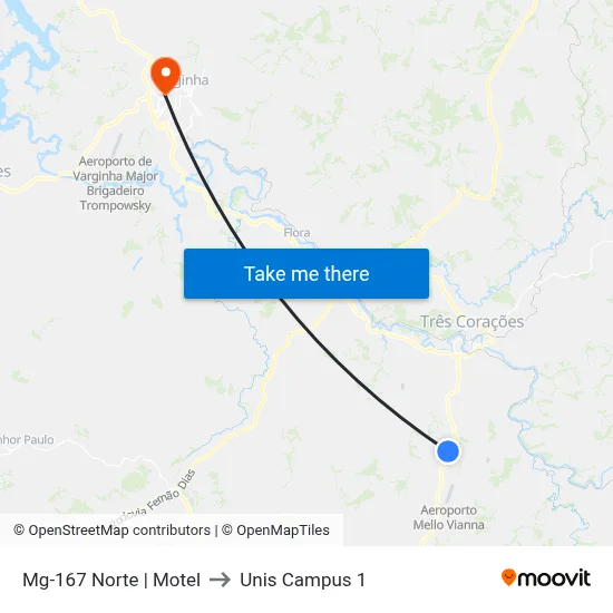 Mg-167 Norte | Motel to Unis Campus 1 map