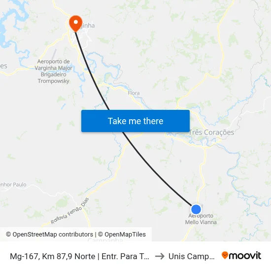 Mg-167, Km 87,9 Norte | Entr. Para Taquaral to Unis Campus 1 map