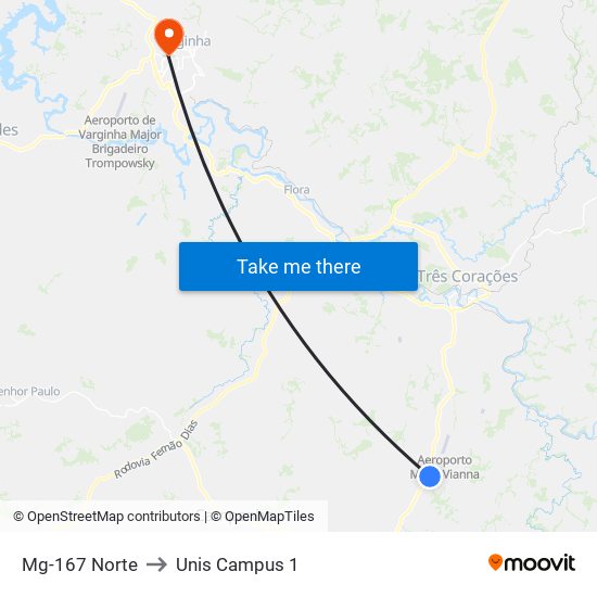 Mg-167 Norte to Unis Campus 1 map