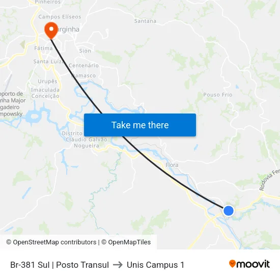 Br-381 Sul | Posto Transul to Unis Campus 1 map