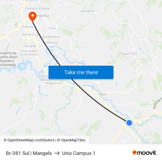 Br-381 Sul | Mangels to Unis Campus 1 map