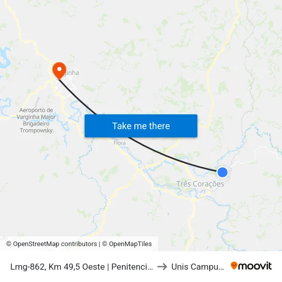 Lmg-862, Km 49,5 Oeste | Penitenciária to Unis Campus 1 map