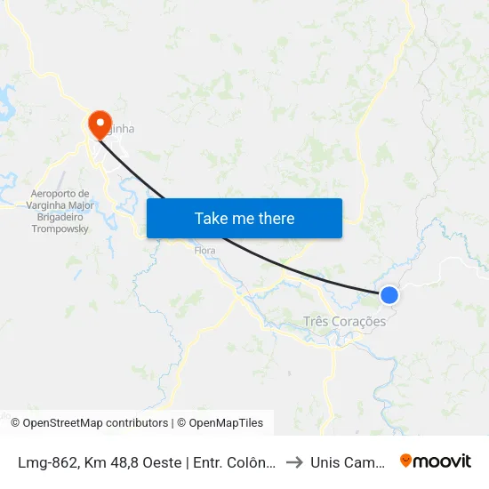 Lmg-862, Km 48,8 Oeste | Entr. Colônia Santa Fé to Unis Campus 1 map