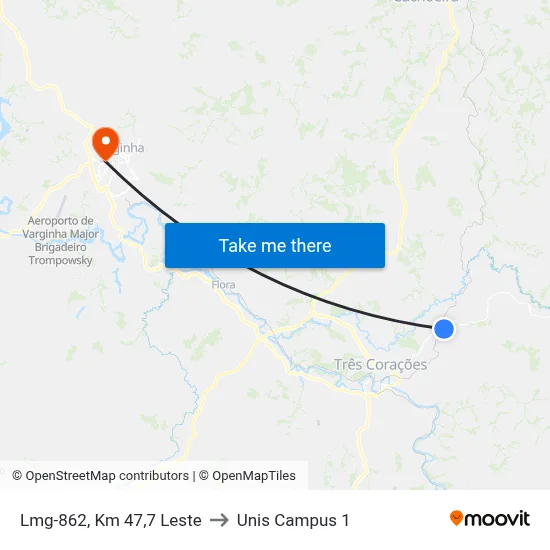 Lmg-862, Km 47,7 Leste to Unis Campus 1 map