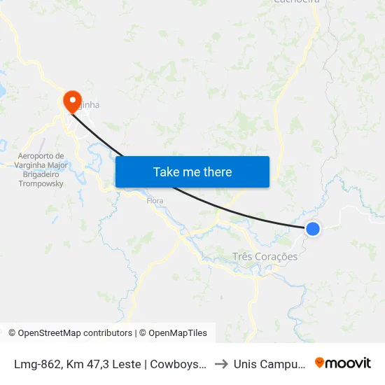 Lmg-862, Km 47,3 Leste | Cowboys Bar to Unis Campus 1 map