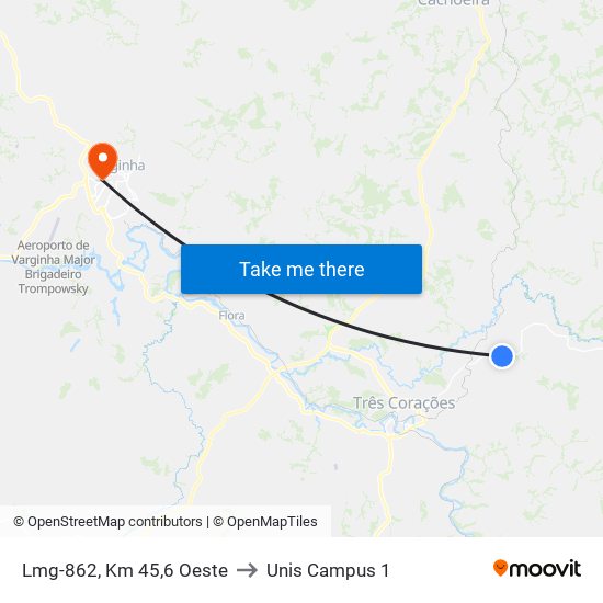 Lmg-862, Km 45,6 Oeste to Unis Campus 1 map