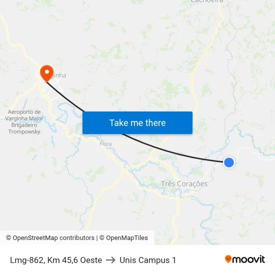Lmg-862, Km 45,6 Oeste to Unis Campus 1 map