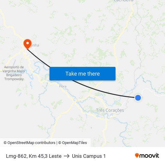 Lmg-862, Km 45,3 Leste to Unis Campus 1 map