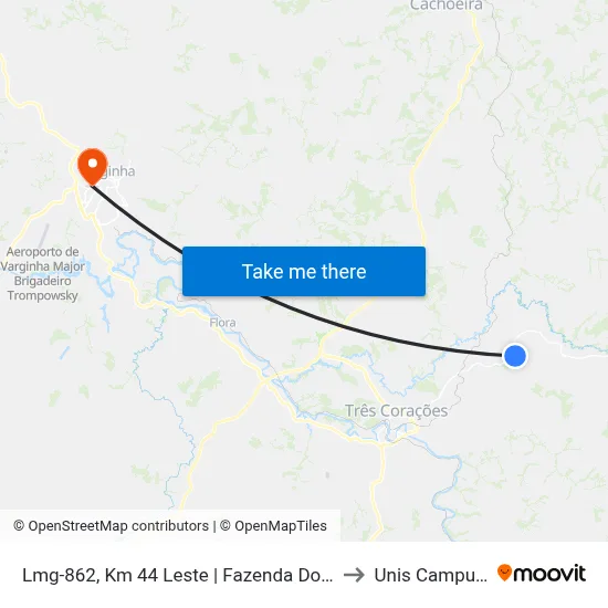 Lmg-862, Km 44 Leste | Fazenda Do Lobo to Unis Campus 1 map