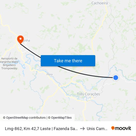 Lmg-862, Km 42,7 Leste | Fazenda Santo Antônio to Unis Campus 1 map