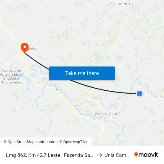 Lmg-862, Km 42,7 Leste | Fazenda Santo Antônio to Unis Campus 1 map