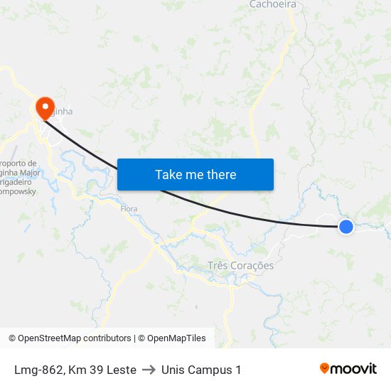 Lmg-862, Km 39 Leste to Unis Campus 1 map