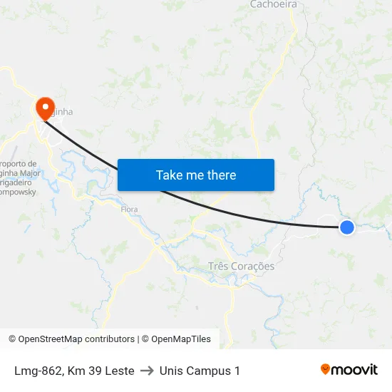 Lmg-862, Km 39 Leste to Unis Campus 1 map