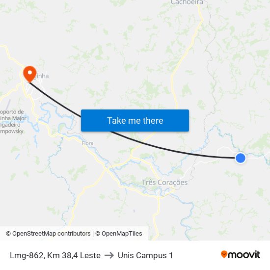 Lmg-862, Km 38,4 Leste to Unis Campus 1 map