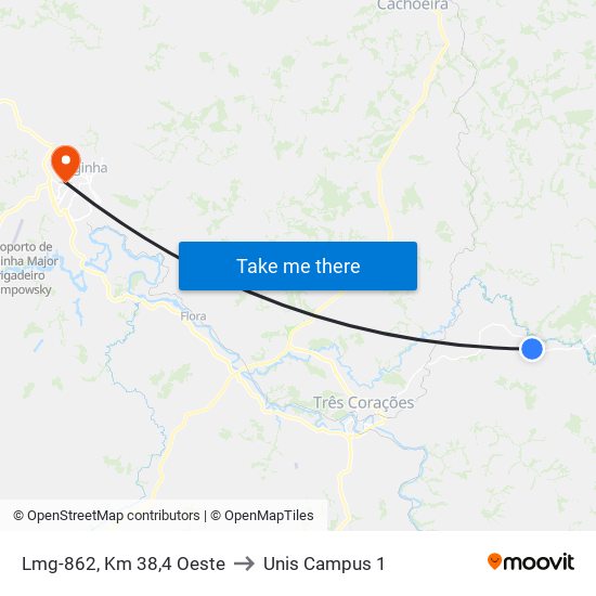 Lmg-862, Km 38,4 Oeste to Unis Campus 1 map