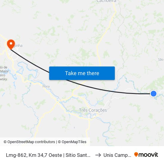 Lmg-862, Km 34,7 Oeste | Sítio Santa Edwiges to Unis Campus 1 map