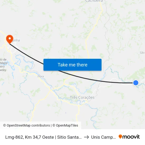 Lmg-862, Km 34,7 Oeste | Sítio Santa Edwiges to Unis Campus 1 map