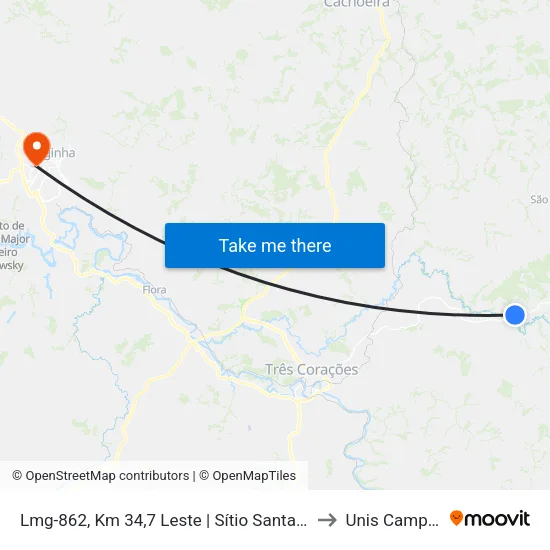 Lmg-862, Km 34,7 Leste | Sítio Santa Edwiges to Unis Campus 1 map