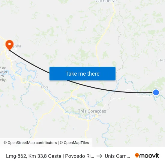 Lmg-862, Km 33,8 Oeste | Povoado Rio Do Peixe to Unis Campus 1 map