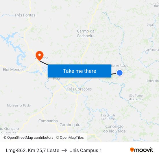 Lmg-862, Km 25,7 Leste to Unis Campus 1 map