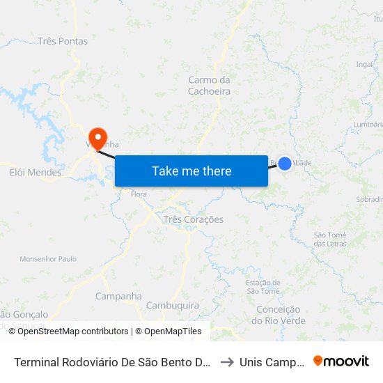 Terminal Rodoviário De São Bento Do Abade to Unis Campus 1 map