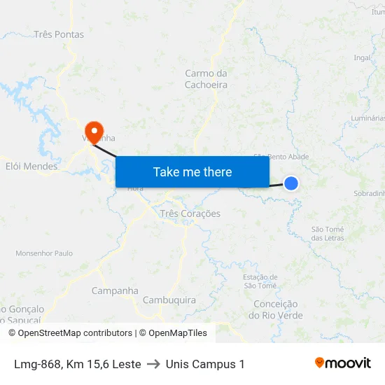 Lmg-868, Km 15,6 Leste to Unis Campus 1 map