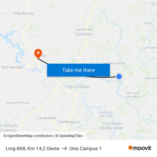 Lmg-868, Km 14,2 Oeste to Unis Campus 1 map