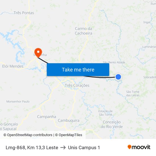 Lmg-868, Km 13,3 Leste to Unis Campus 1 map