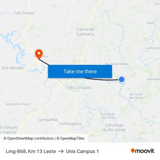 Lmg-868, Km 13 Leste to Unis Campus 1 map