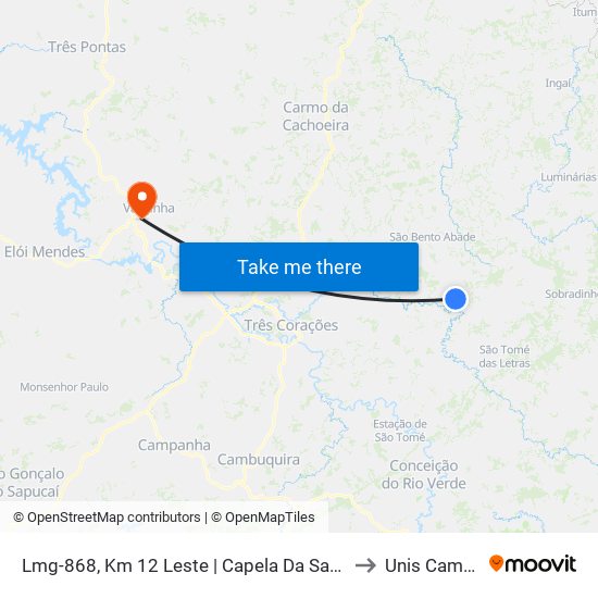 Lmg-868, Km 12 Leste | Capela Da Sagrada Família to Unis Campus 1 map