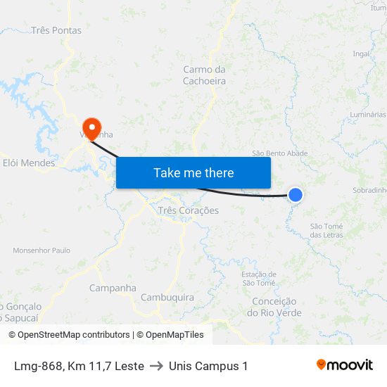 Lmg-868, Km 11,7 Leste to Unis Campus 1 map