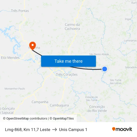 Lmg-868, Km 11,7 Leste to Unis Campus 1 map