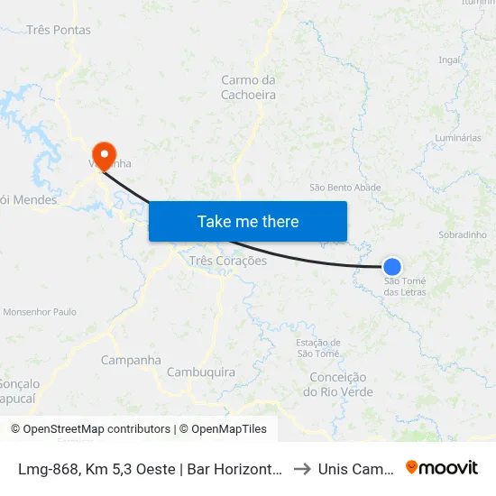 Lmg-868, Km 5,3 Oeste | Bar Horizonte Das Pedras to Unis Campus 1 map