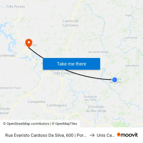 Rua Evaristo Cardoso Da Silva, 600 | Portal De São Thomé Das Letras to Unis Campus 1 map
