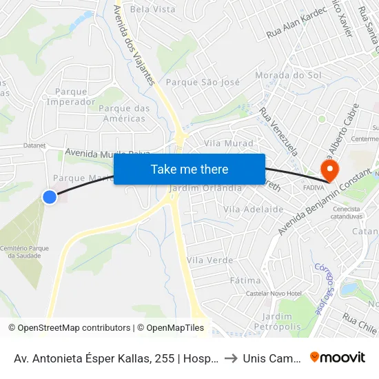 Av. Antonieta Ésper Kallas, 255 | Hospital Varginha to Unis Campus 1 map