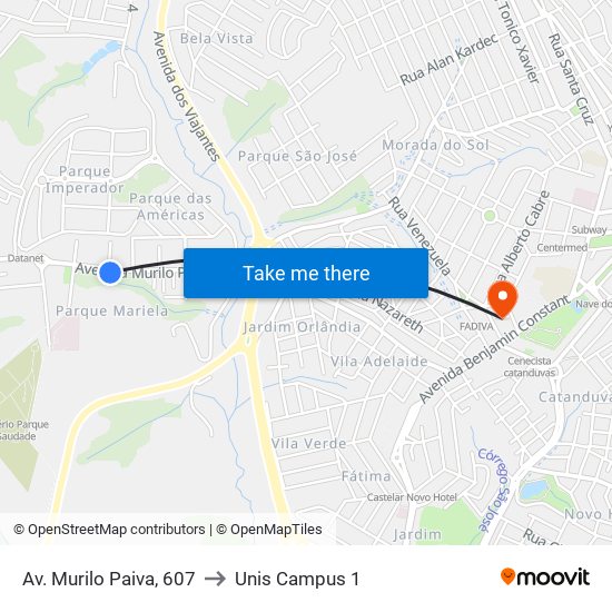 Av. Murilo Paiva, 607 to Unis Campus 1 map