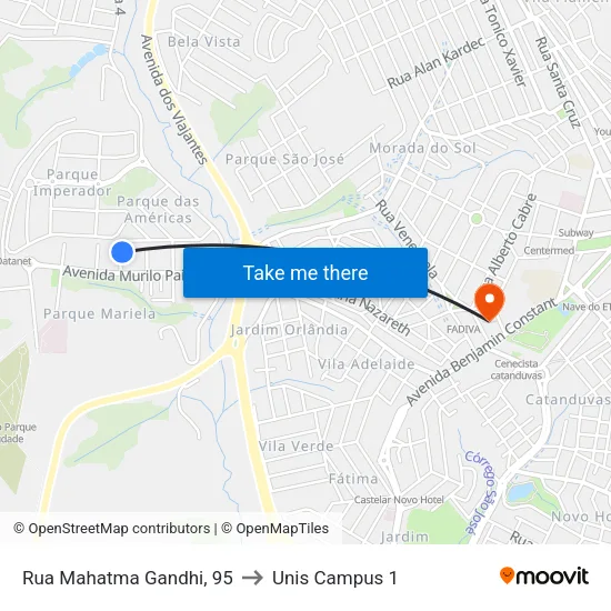 Rua Mahatma Gandhi, 95 to Unis Campus 1 map
