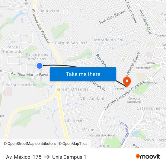 Av. México, 175 to Unis Campus 1 map