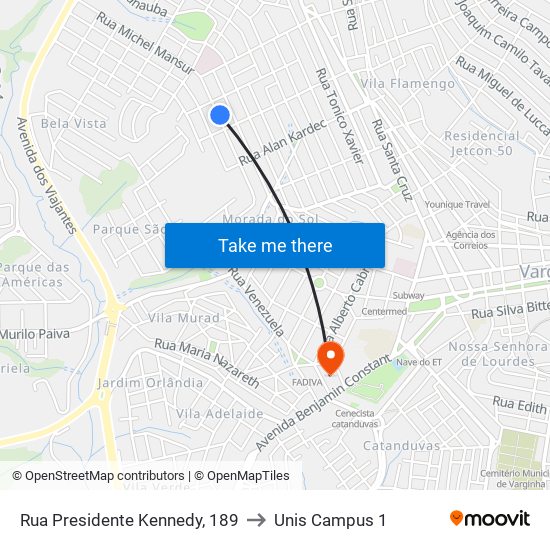 Rua Presidente Kennedy, 189 to Unis Campus 1 map