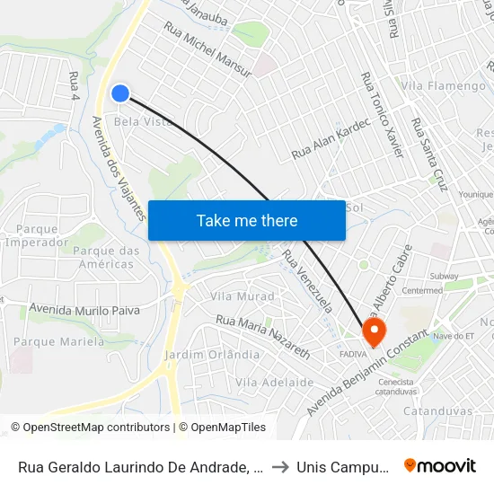 Rua Geraldo Laurindo De Andrade, 25 to Unis Campus 1 map