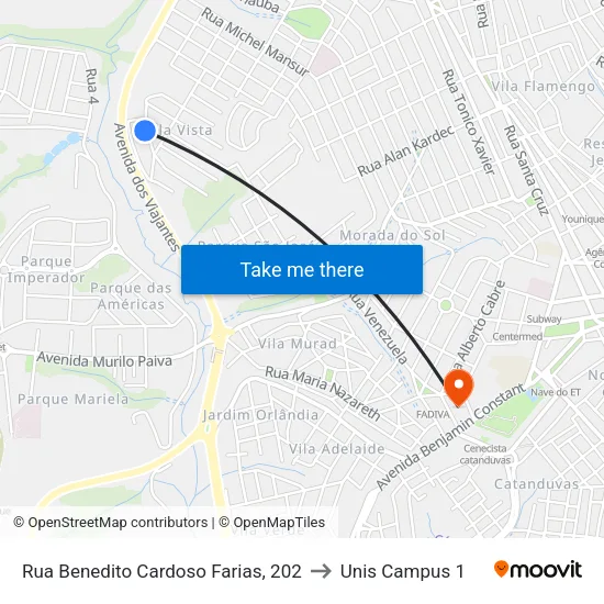 Rua Benedito Cardoso Farias, 202 to Unis Campus 1 map