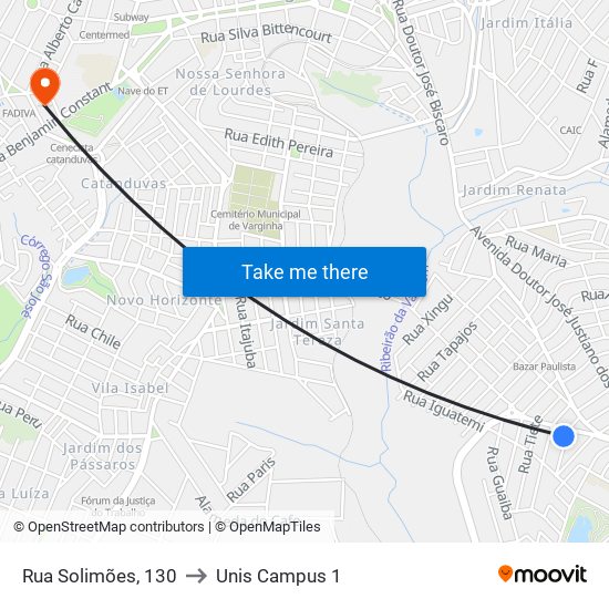 Rua Solimões, 130 to Unis Campus 1 map